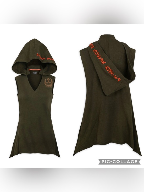 Disney Tops - Star Wars Galaxy’s Edge Resistance Olive Green Sleeveless Hooded Tunic Sz M